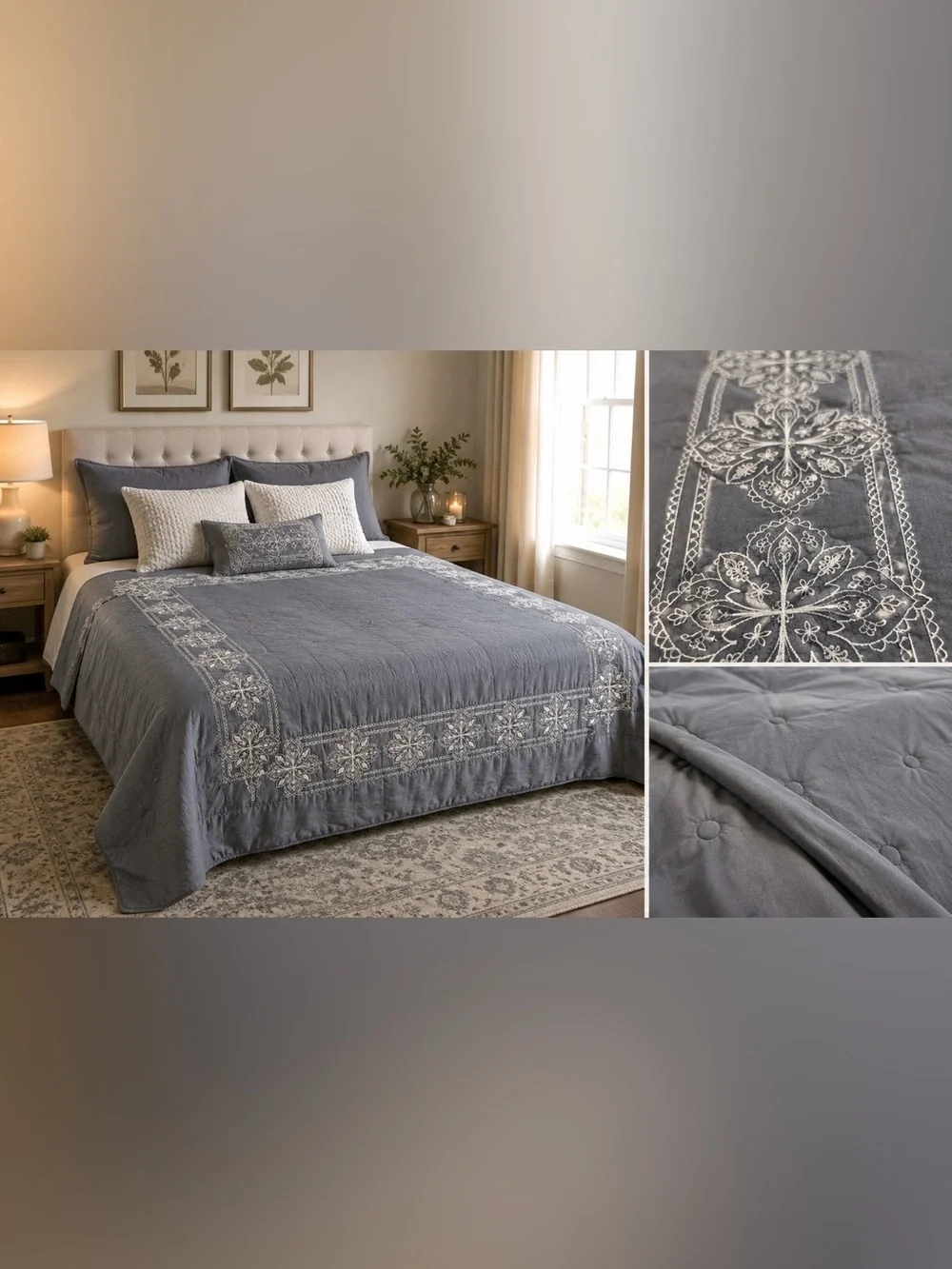 Emerson Quilted Coverlet Set in Slate Gray